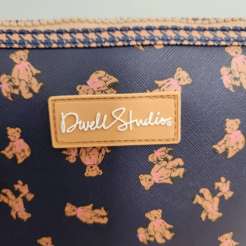 Dwell Studio Navy Teddy Print Cosmetic Zip Pouch NWT